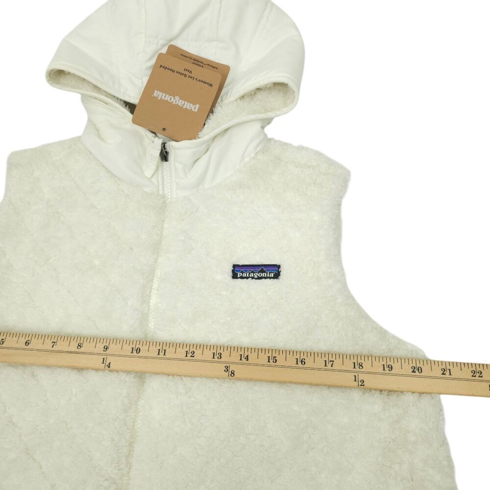Patagonia Los Gatos Vest Hooded White Size L Reversible Fleece Zip Pockets New - Picture 11 of 16